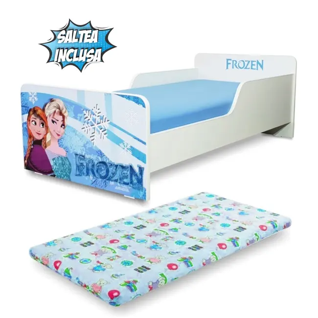 Pat fetite Start Frozen 2-8 ani, cu saltea 140x70 cu lana  PC-P-MOK-FRZ-70
