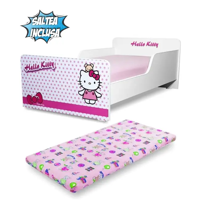 Patut de fetita 2-8 ani Start Hello Kitty cu saltea din lana inclusa - PC-P-MOK-HKT-70