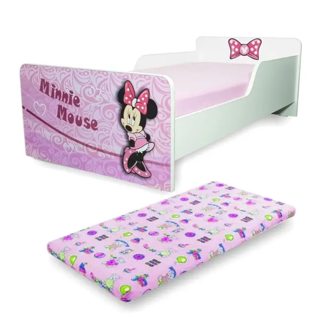 Patut Fetita Start Minnie 2-8 ani, cu saltea SafeNest 140x70x6 cm cu lana  PC-P-MOK-MIN-70