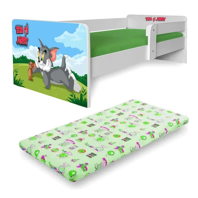 Pat Copii Tom Si Jerry P1 2-8 Ani Cu Saltea cu lana SafeNest Si Protectie Laterala Detasabila Pc-p-mk-tmj-p1-70