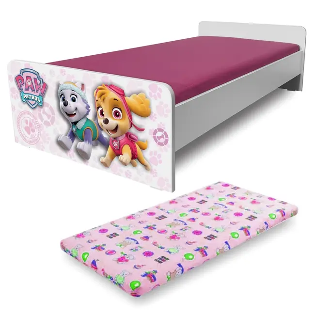 Pat Fetite Economic Patrula Catelusilor Pink 2-12 Ani Cu Saltea 160x80 Inclusa - Pc-p-mk-eco-paw-pnk-80