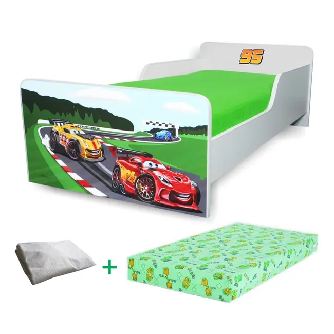 Pachet Promo Pat Start Racing Fulger 95 Baieti 2-12 ani, cu saltea SmartNest cu lana 160x80 si husa impermeabila - PC-PCH-PRO-STR-RAC-80