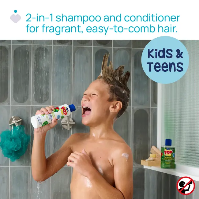 Sampon si balsam de par 2 in 1 Chicco POP cu aroma de pepene rosu, formula vegana, pentru copii si adolescenti, 250 ml CHC12373-9