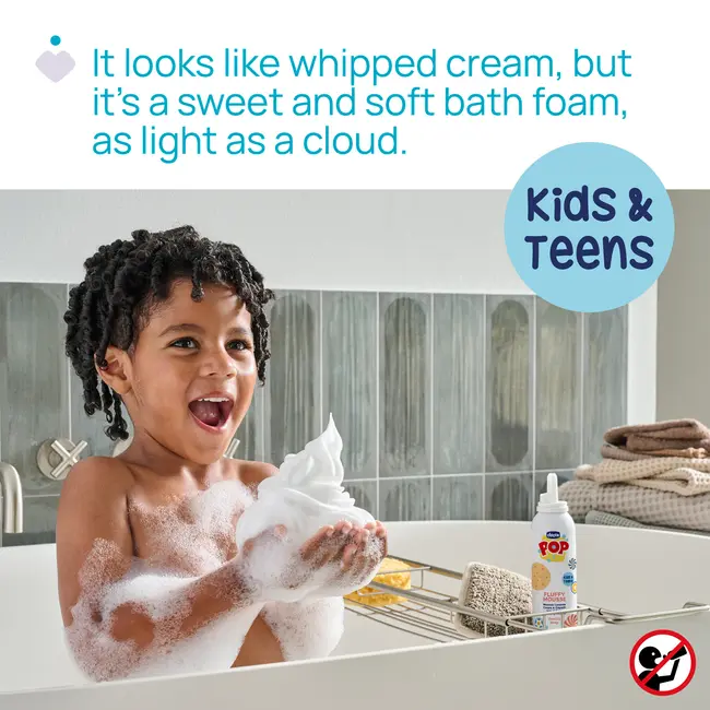 Sampon si gel de dus Chicco POP, tip spuma cu aroma de prajitura cu vanilie, formula vegana, pentru copii si adolescenti, 200 ml CHC12369-9