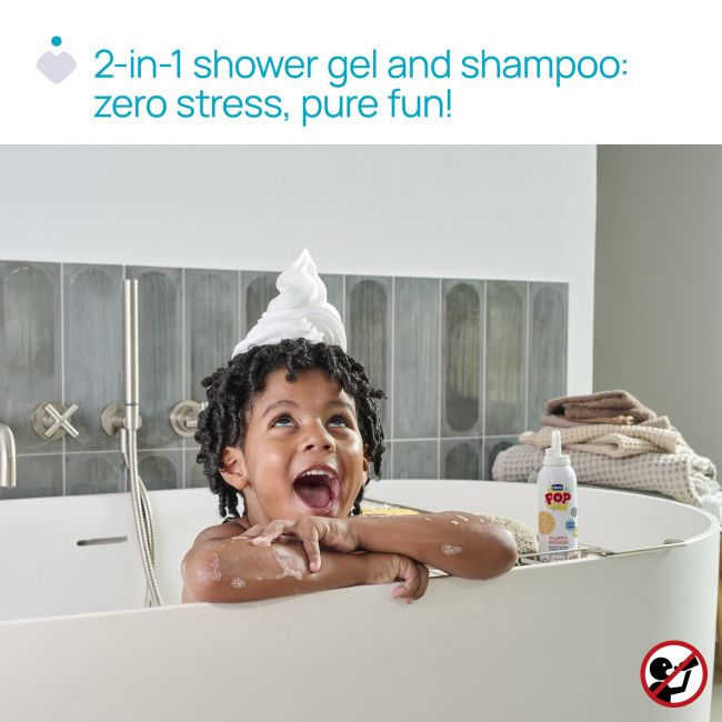 Sampon si gel de dus Chicco POP, tip spuma cu aroma de prajitura cu vanilie, formula vegana, pentru copii si adolescenti, 200 ml CHC12369-9
