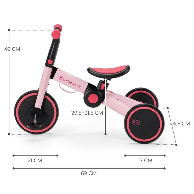 BICICLETA DE ECHILIBRU / TRICICLETA KINDERKRAFT 4TRIKE, CANDY PINK VIVKR4TRI00PNK000