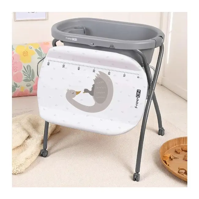 Cadita de baie, FreeON, Swan, Cu hamac pentru nou nascut si masa de infasat, Cu roti, Cu suport metalic, Conform cu standardul european de securitate EN 12221-1:2008+A1:2013, EN 17072:2018 BYN85789