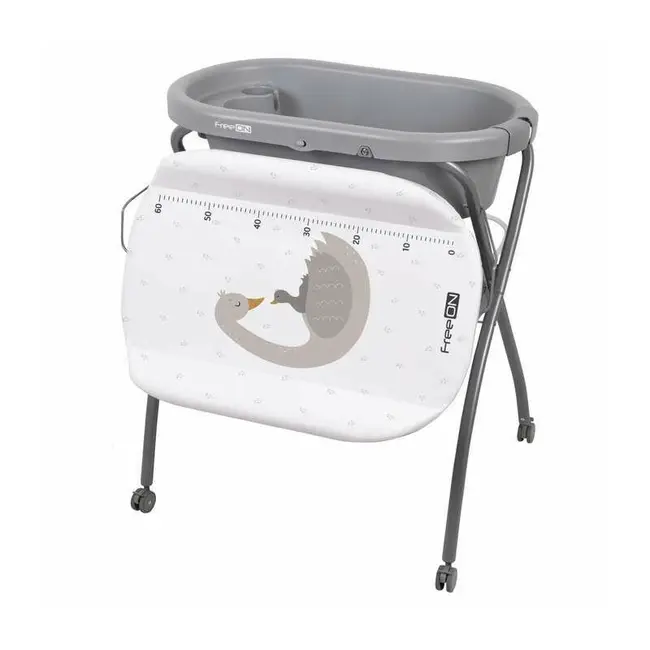 Cadita de baie, FreeON, Swan, Cu hamac pentru nou nascut si masa de infasat, Cu roti, Cu suport metalic, Conform cu standardul european de securitate EN 12221-1:2008+A1:2013, EN 17072:2018 BYN85789