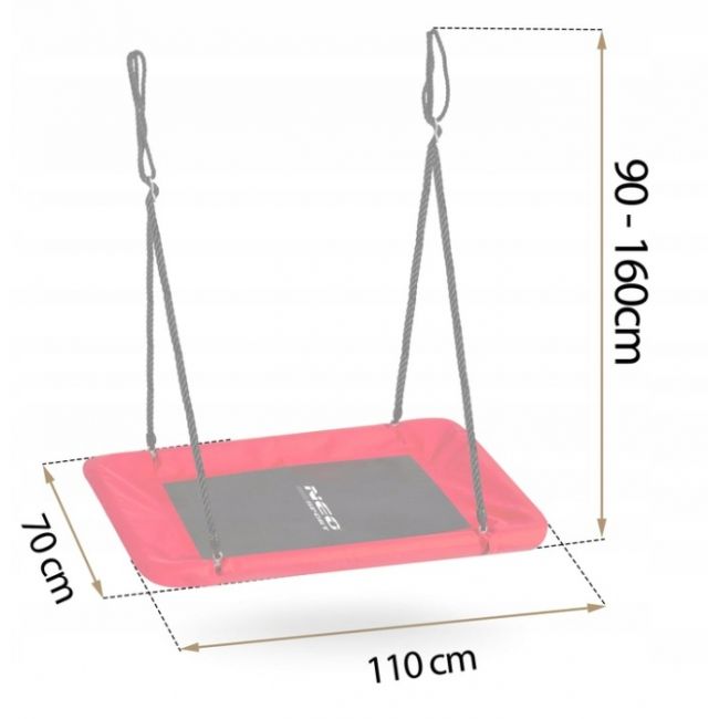 Leagan tip cuib pentru copii, dreptunghiular xxl, 110 x 70 cm, 150 kg, neo-sport 110501, rosu edeedi110501