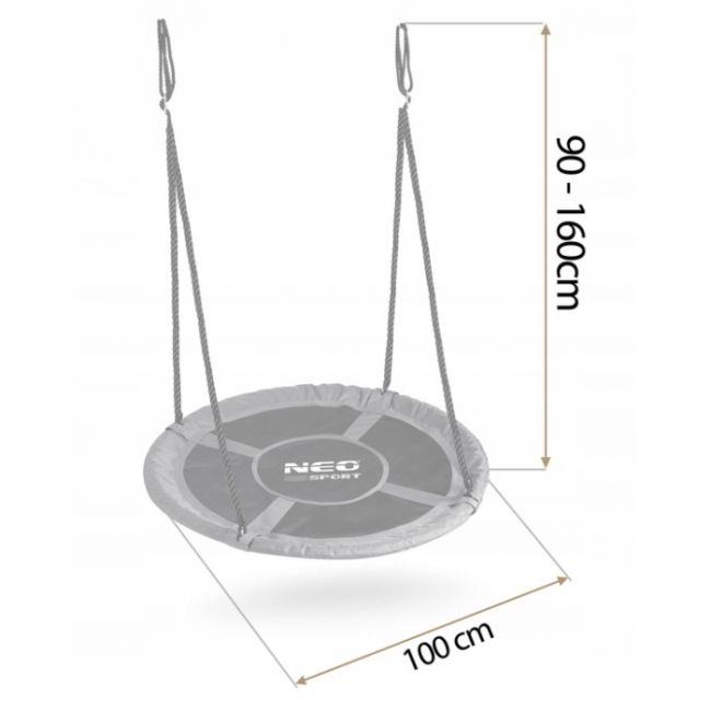 Leagan tip cuib pentru copii xxl, 100 cm, 150 kg, neo-sport 110301, gri edeedi110301