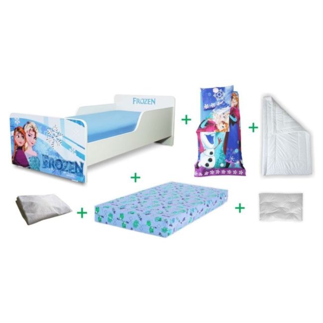 Pachet Complet Pat Start Frozen fete 2-12 ani include saltea SmartNest de 12 cm cu lana, husa, lenjerie, perna si pilota