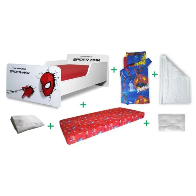 Pachet Promo Complet Patut Baieti 2-8 ani Start Spiderman cu saltea SmartNest cu lana, husa, perna, lenjerie pat, pilota- PC-PCH-CMP-PRO-STR-SPM-70