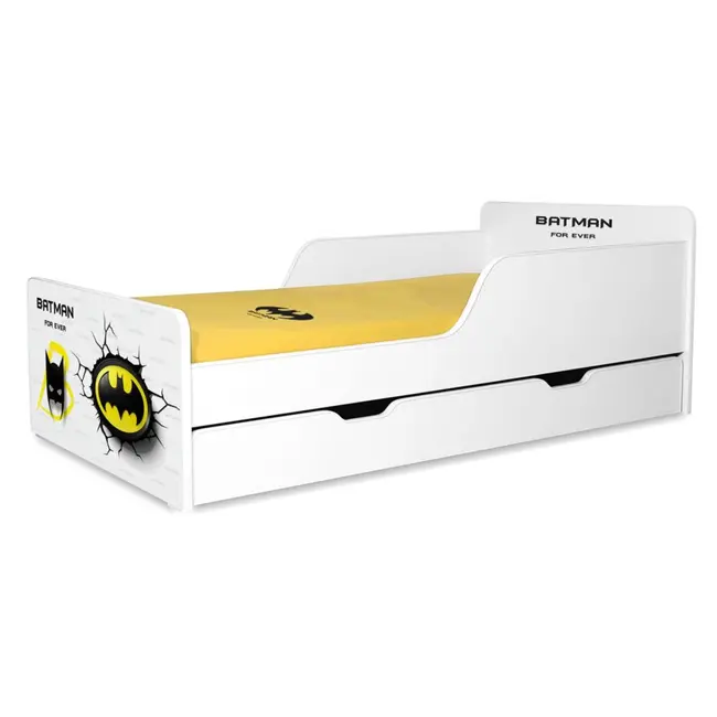 Pat baieti Start Batman 2-12 ani, cu sertar inclus si salteacu lana 160x80 - PC-P-MK-BAT-SRT-80