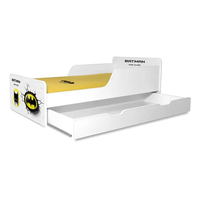 Pat baieti Start Batman 2-12 ani, cu sertar inclus si salteacu lana 160x80 - PC-P-MK-BAT-SRT-80