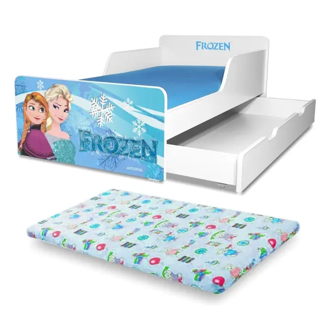 Pat Fete Start Frozen 2-12 ani, varianta cu saltea 160x80 cu lana si sertar inclus- PC-P-MK-FRZ-SRT-80