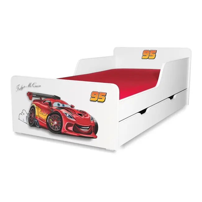 Pat Baieti 2-12 ani Start Fulger McQueen, include sertar si Saltea cu lana SafeNest 160x80- PC-P-MK- SRT-FLG-80