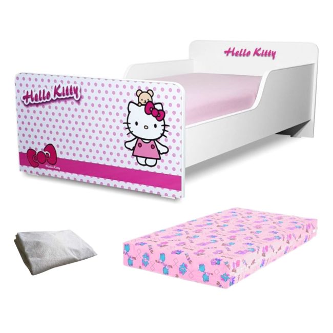 Pat Copii Hello Kitty 2-12 Ani + Saltea 160x80x12 Cm + Husa Impermeabila - Pc-pch-pro-str-hkt-80