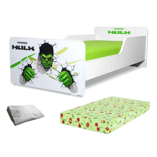 Pachet Promo Pat Start Hulk Baieti 2-12 ani, include saltea SmartNest cu lana 160x80 cm si impermeabila - PC-PCH-PRO-STR-HLK-80