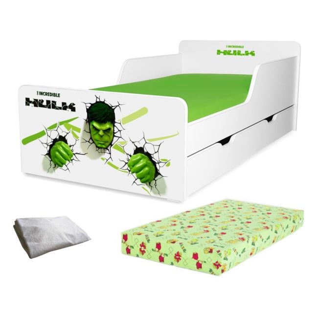 Pachet Promo Pat Baieti Start Hulk 2-12 ani, cu sertar, saltea SmartNest cu lana, si husa impermeabila incluse PC-P-PR-HLK-SRT-80
