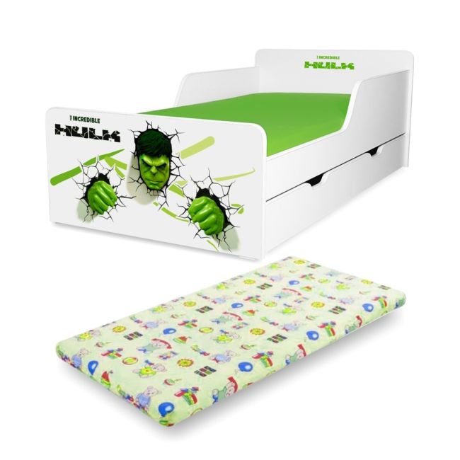 Pat Copii Hulk 2-12 Ani Cu Sertar Si Saltea Inclusa - Pc-p-mk-hlk-srt-80