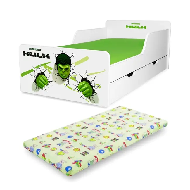 Pat Start Hulk  de Baieti intre 2 si 12 ani, include Saltea cu lana SafeNest 160x80x6 si sertar - PC-P-MK-HLK-SRT-80