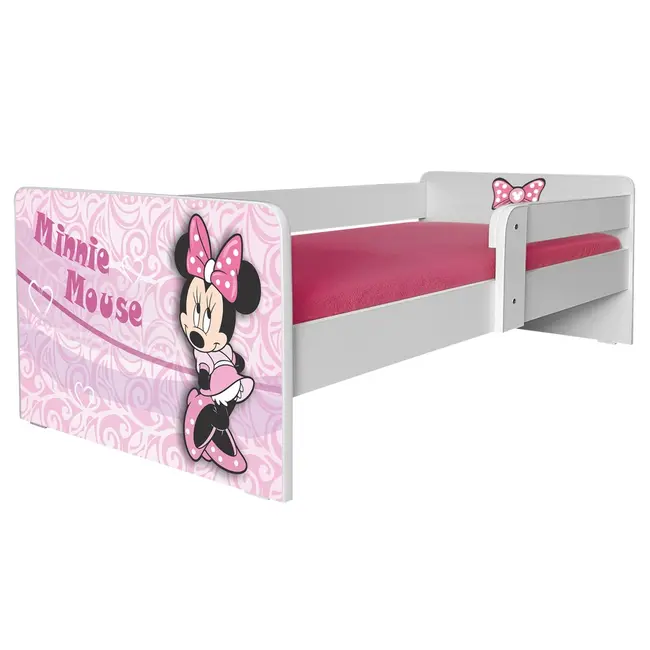 Pat de fete 2-12 Ani Minnie P1 Cu Saltea SafeNest cu lana 160x80 Si Protectie Laterala - Pc-p-mk-min-p1-80