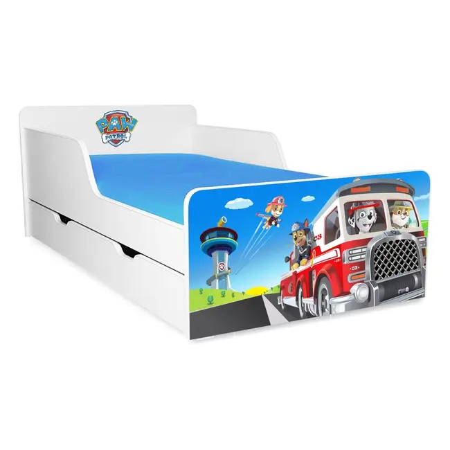 Pat copii Paw Patrol 2 pentru 2-12 ani cu sertar si Saltea cu lana SafeNest PC-P-MK-SRT-PAW2-80