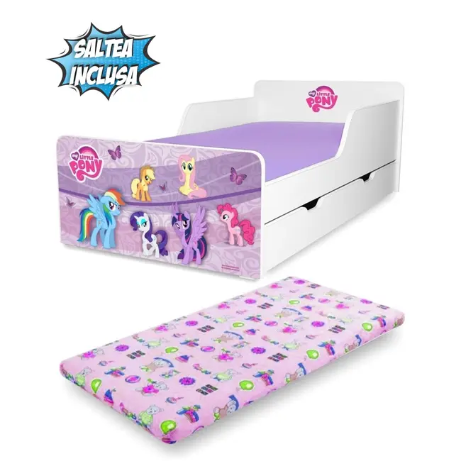 Pat copii Pony 2-12 ani cu sertar si Saltea cu lana SafeNest PC-P-MK- SRT-PON-80