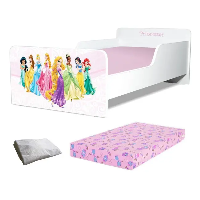 Pachet Promo Pat Fetite 2-8 ani Start Printese, cu saltea SmartNest 12 cm SmartNest cu lana si husa impermeabila - PC-PCH-PRO-STR-PRN-70