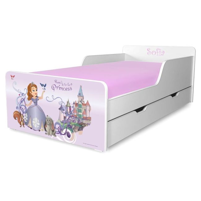 Pat Fete Start Sofia  2-12 ani, cu sertar si Saltea cu lana SafeNest 160x80x6cm inclusa - PC-P-MK-SRT-SOF-80