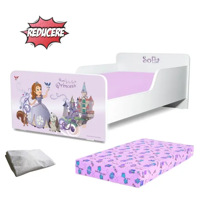 Pachet Promo Pat Start Sofia Fete 2-8 ani cu saltea SmartNest cu lana 160x80 si husa impermeabila - PC-PCH-PRO-STR-SOF-70