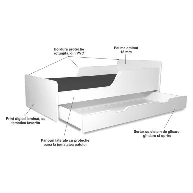 Pat Copii Sofia 2-8 Ani + Saltea 140x70x12 Cm + Husa Impermeabila - Pc-pch-pro-str-sof-70