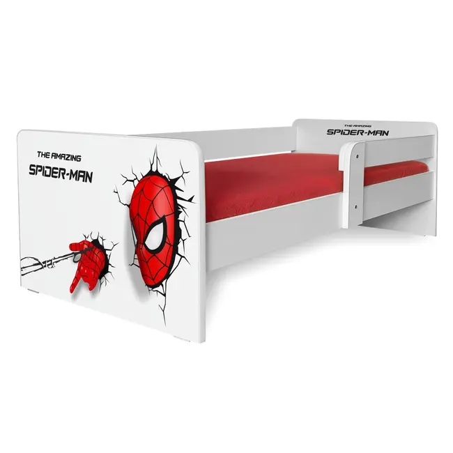 Pat cu personajul Spiderman P1 baieti 2-12 ani cu Laterala Detasabila si Saltea 160x80x6cm cu lana Pc-p-mk-spdm-p1-80