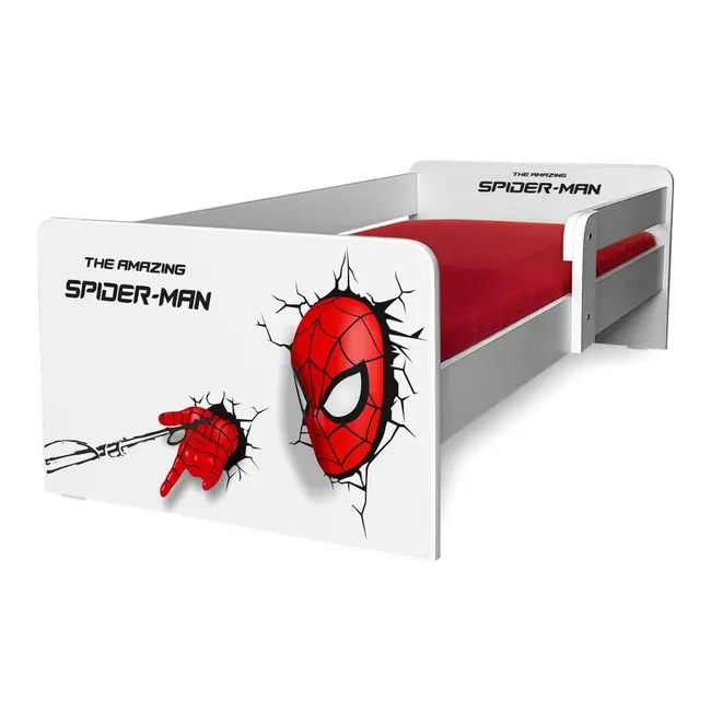 Pat cu personajul Spiderman P1 baieti 2-12 ani cu Laterala Detasabila si Saltea 160x80x6cm cu lana Pc-p-mk-spdm-p1-80