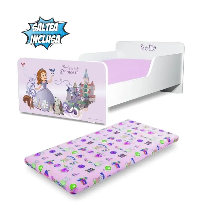 Pat pentru Fetite 2-12 ani Start Sofia cu saltea cu lana 160x80x6 inclusa - PC-P-MOK-SOF-80
