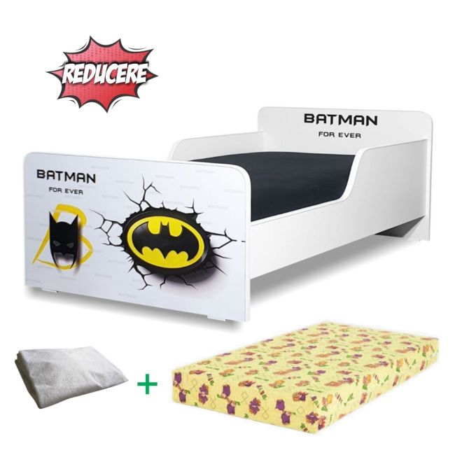 Pat Start Batman 2-12 Ani + Saltea 160x80x12 Cm + Husa Impermeabila - Pc-pch-pro-str-btm-80