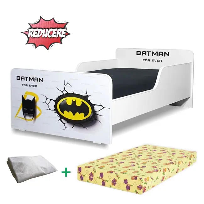Pachet Promo Pat Start Batman baieti 2-12 ani,  include saltea SmartNest cu lana 160x80 si husa impermeabila - PC-PCH-PRO-STR-BTM-80