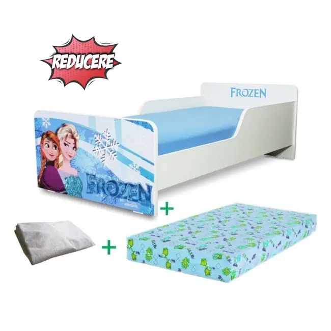 Pachet Promo Pat Start Frozen pentru fete 2-12 ani, cu saltea de 12 cm SmartNest cu lana si husa impermeabila- PC-PCH-PRO-STR-FRZ-80