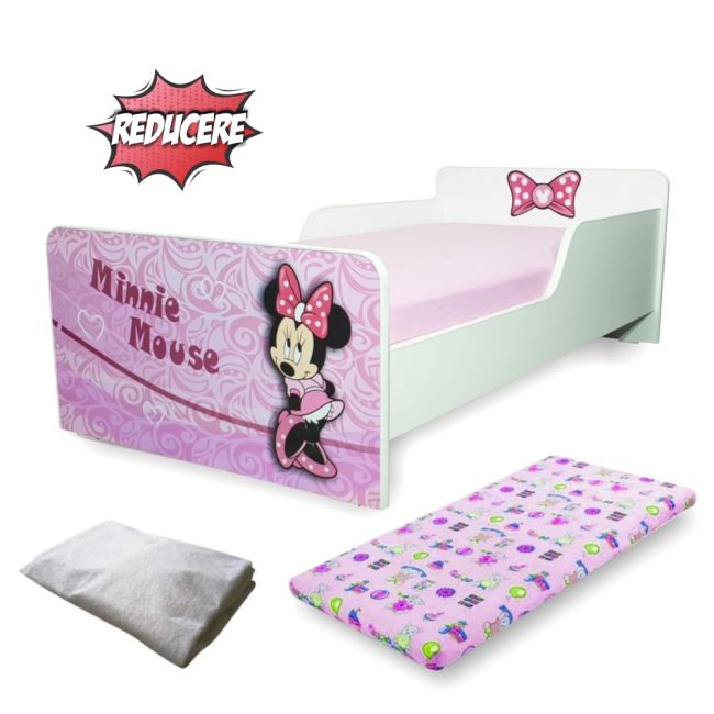 Pat Start Minnie 2-12 Ani + Saltea 160x80x12 Cm + Husa Impermeabila - Pc-pch-pro-str-min-80