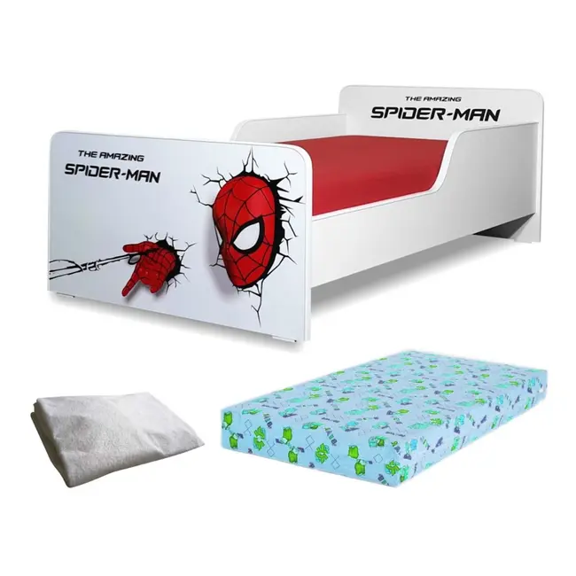 Pachet Promo Pat Baieti 2-8 ani Start Spiderman, saltea 140x70x12 cm SmartNest cu lana si husa impermeabila incluse- PC-PCH-PRO-STR-SPM-70