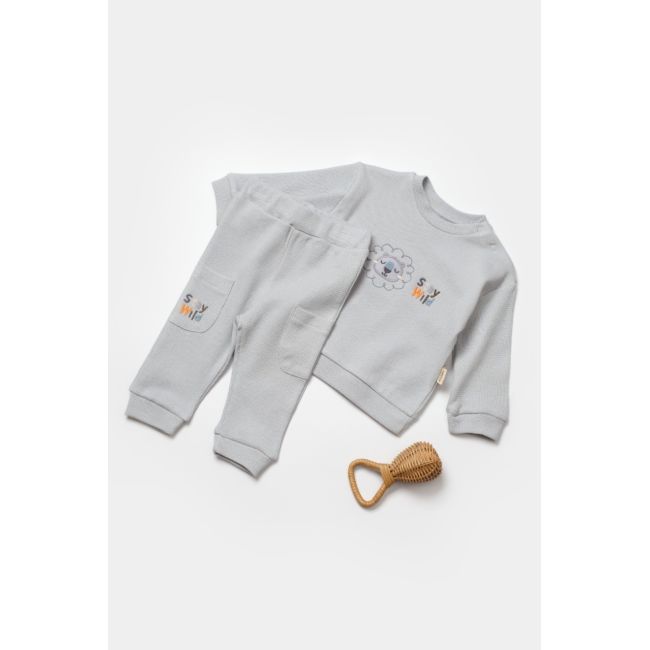 Set bluzita cu pantalon Lion, gri, BabyCosy, 100%bumbac (Marime: 3-6 Luni) JEMBC-CSYW1024-3