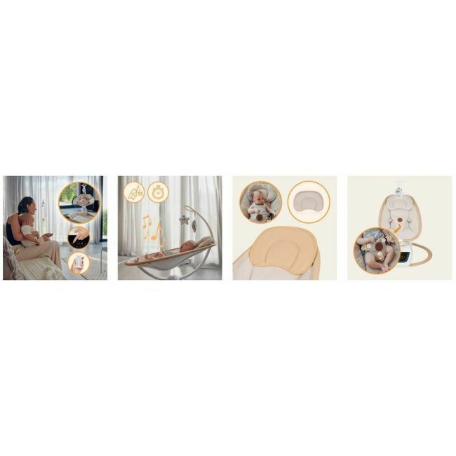 Balansoar si sezlong, Lionelo, Olivia, 2 in 1, Electric, Cu leganare 3D, 5 moduri de balansare in mai multe directii, Cu 13 melodii, Scaun pivotant la 180 grade, Reglabil, Cu arcada jucarii, Bej BYNLO-OLIVIA_BEIGE_NATURAL