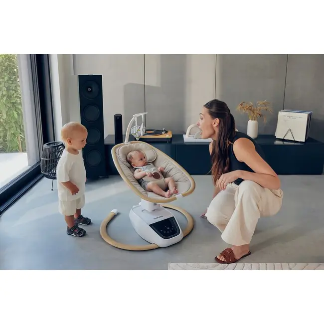 Balansoar si sezlong, Lionelo, Olivia, 2 in 1, Electric, Cu leganare 3D, 5 moduri de balansare in mai multe directii, Cu 13 melodii, Scaun pivotant la 180 grade, Reglabil, Cu arcada jucarii, Bej BYNLO-OLIVIA_BEIGE_NATURAL