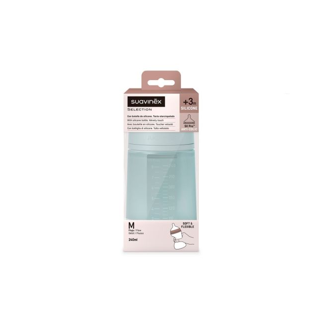 Biberon din silicon, 240ml, Colour Essence SX Pro debit mediu, albastru JEM8426420081191