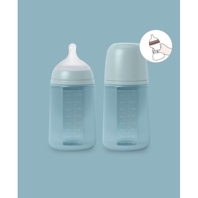 Biberon din silicon, 240ml, Colour Essence SX Pro debit mediu, albastru JEM8426420081191