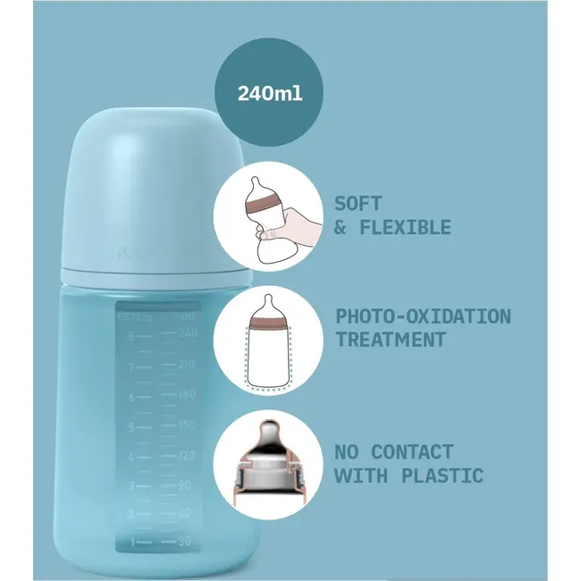 Biberon din silicon, 240ml, Colour Essence SX Pro debit mediu, albastru JEM8426420081191