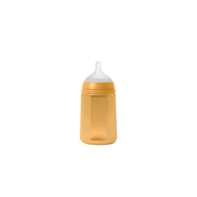 Biberon din silicon, 240ml, Colour Essence SX Pro debit mediu, galben muștar JEM8426420081177