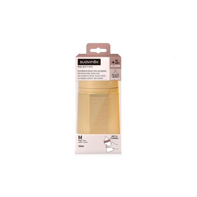 Biberon din silicon, 240ml, Colour Essence SX Pro debit mediu, galben muștar JEM8426420081177