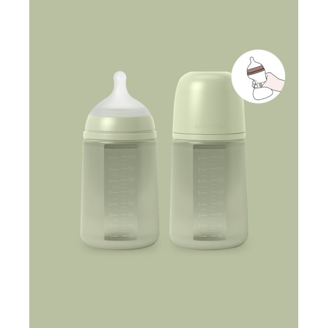Biberon din silicon, 240ml, Colour Essence SX Pro debit mediu, verde JEM8426420081184