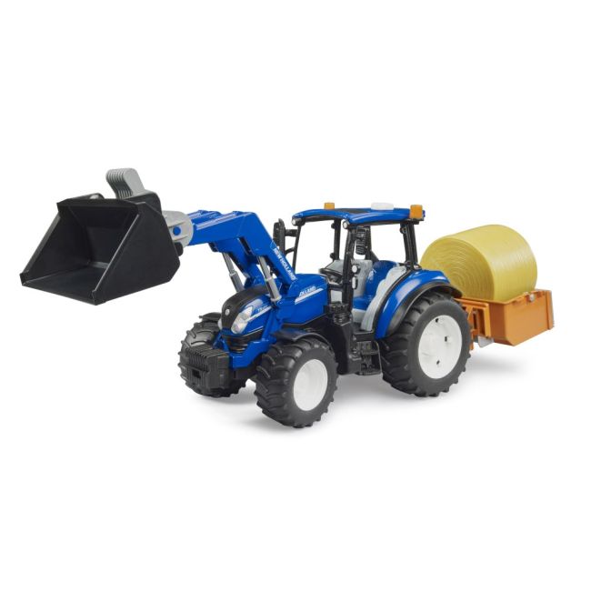 Bruder - Tractor New Holland T5.120 cu incarcator frontal detasabil lada pentru basculat baloti si furci ARTBR02187